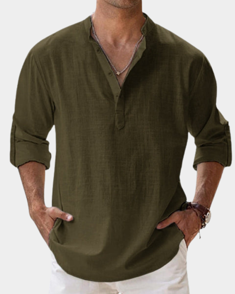 Heren Linnen Overhemd Lange Mouw Casual Shirt Kreukvrij
