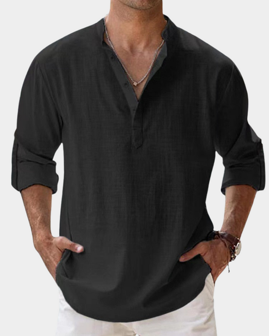 Heren Linnen Overhemd Lange Mouw Casual Shirt Kreukvrij