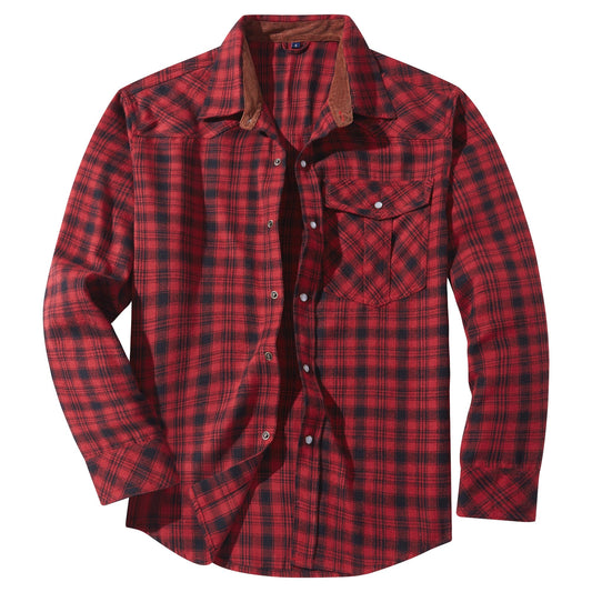 Heren Geruit Overhemd – Warm Casual Overhemd Heren Met Drukknopen