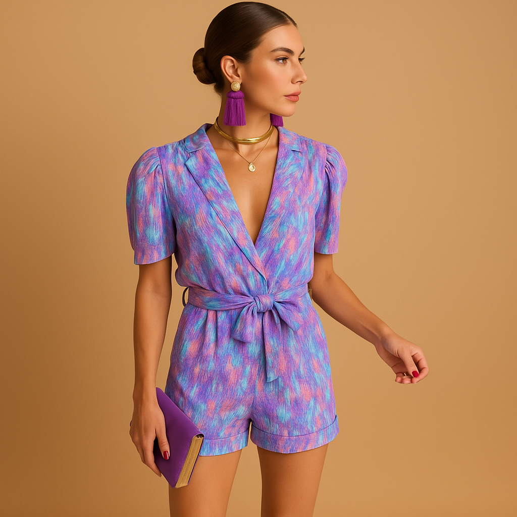 Naomi jumpsuit dames – korte jumpsuit met speelse print en flatterende taille
