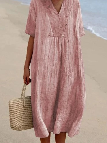 Ella – Midi Jurk Dames Zomer A-Lijn Jurk Dames V-Hals Jurk Casual Elegant