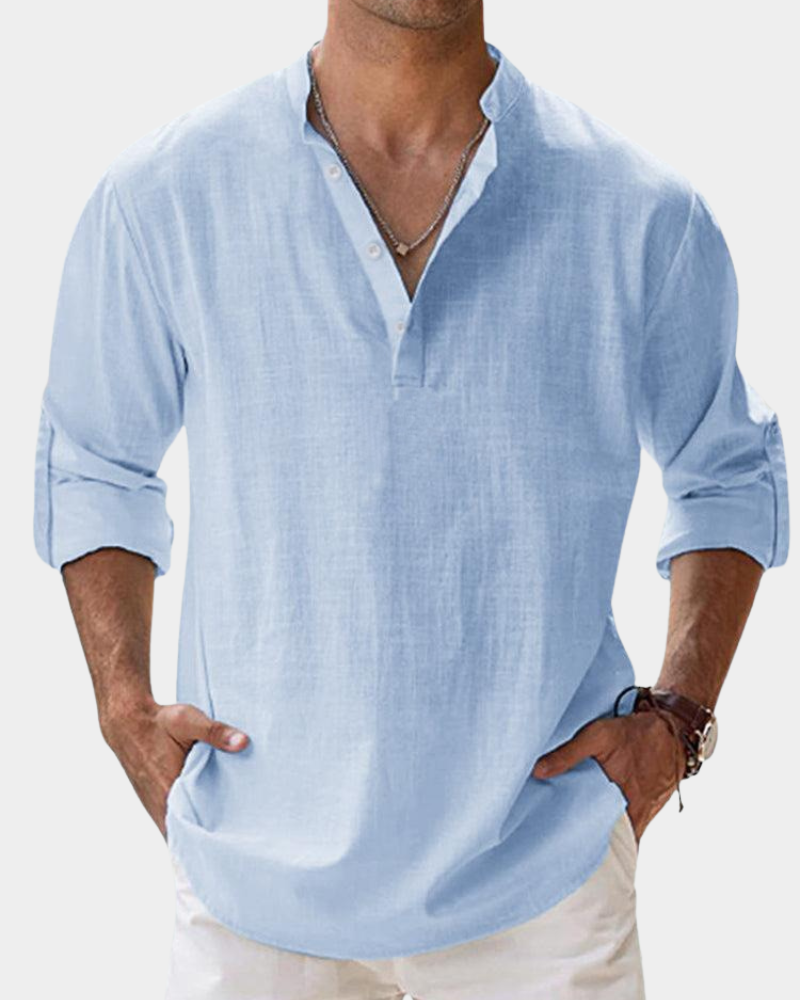 Heren Linnen Overhemd Lange Mouw Casual Shirt Kreukvrij