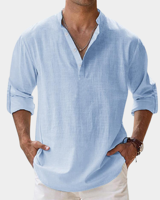 Heren Linnen Overhemd Lange Mouw Casual Shirt Kreukvrij