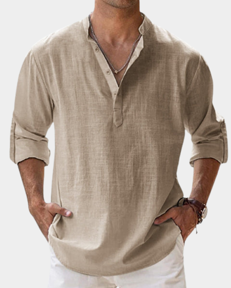 Heren Linnen Overhemd Lange Mouw Casual Shirt Kreukvrij