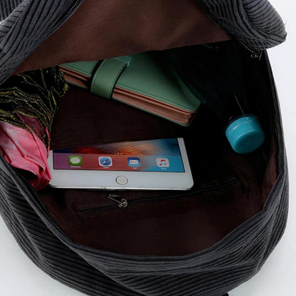 Ribfluwelen Damesrugzak met Laptopvak - Zwart