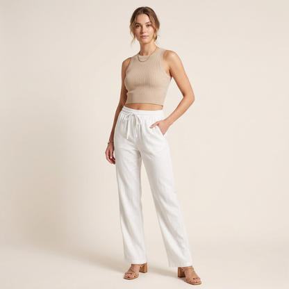 Faye – Linnen Broek Dames Zomer Damesbroek Wijde Pijpen Luchtige Broek