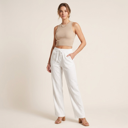 Faye – Linnen Broek Dames Zomer Damesbroek Wijde Pijpen Luchtige Broek