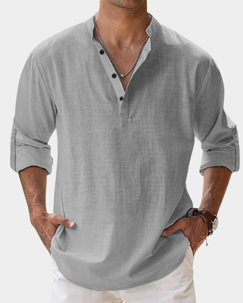 Heren Linnen Overhemd Lange Mouw Casual Shirt Kreukvrij