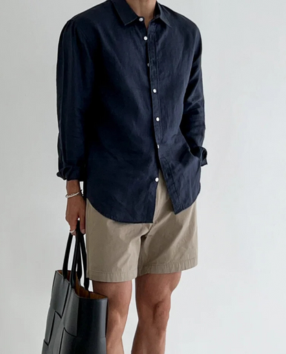 Heren Linnen Overhemd Lange Mouw Casual Relaxed Fit