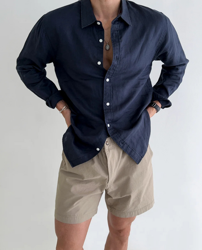 Heren Linnen Overhemd Lange Mouw Casual Relaxed Fit