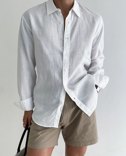 Heren Linnen Overhemd Lange Mouw Casual Relaxed Fit