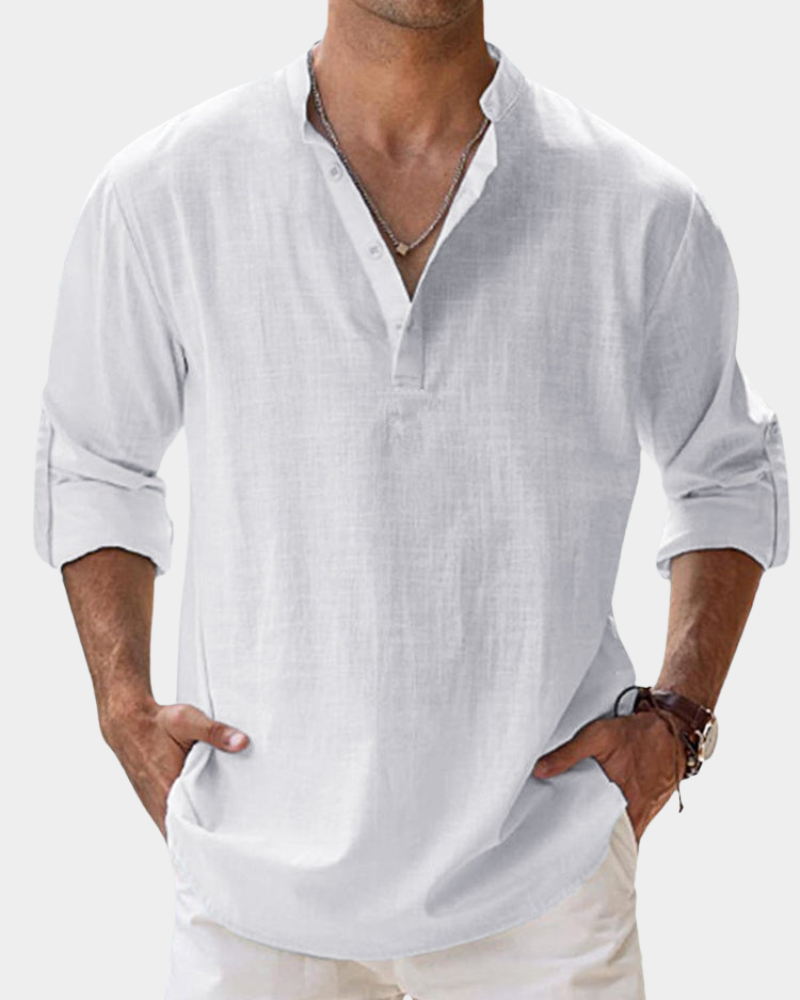 Heren Linnen Overhemd Lange Mouw Casual Shirt Kreukvrij