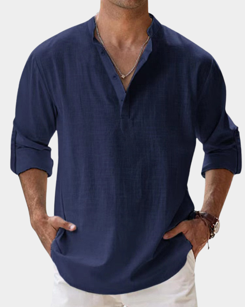 Heren Linnen Overhemd Lange Mouw Casual Shirt Kreukvrij