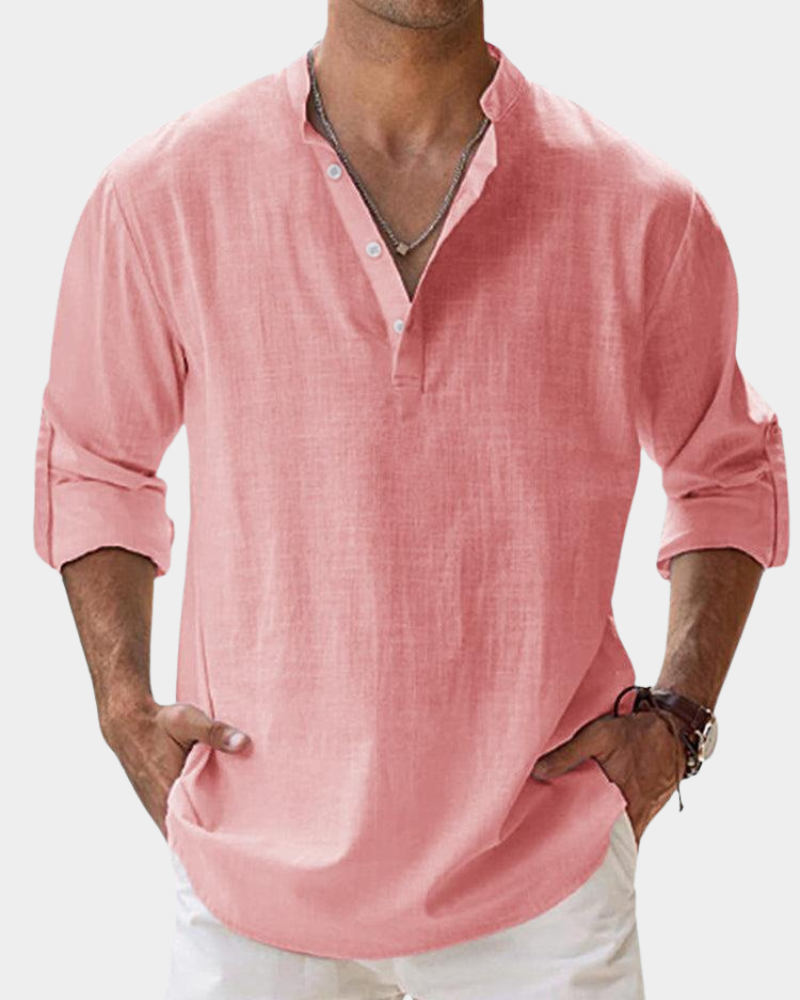 Heren Linnen Overhemd Lange Mouw Casual Shirt Kreukvrij