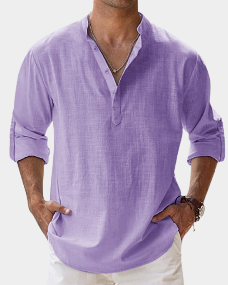Heren Linnen Overhemd Lange Mouw Casual Shirt Kreukvrij