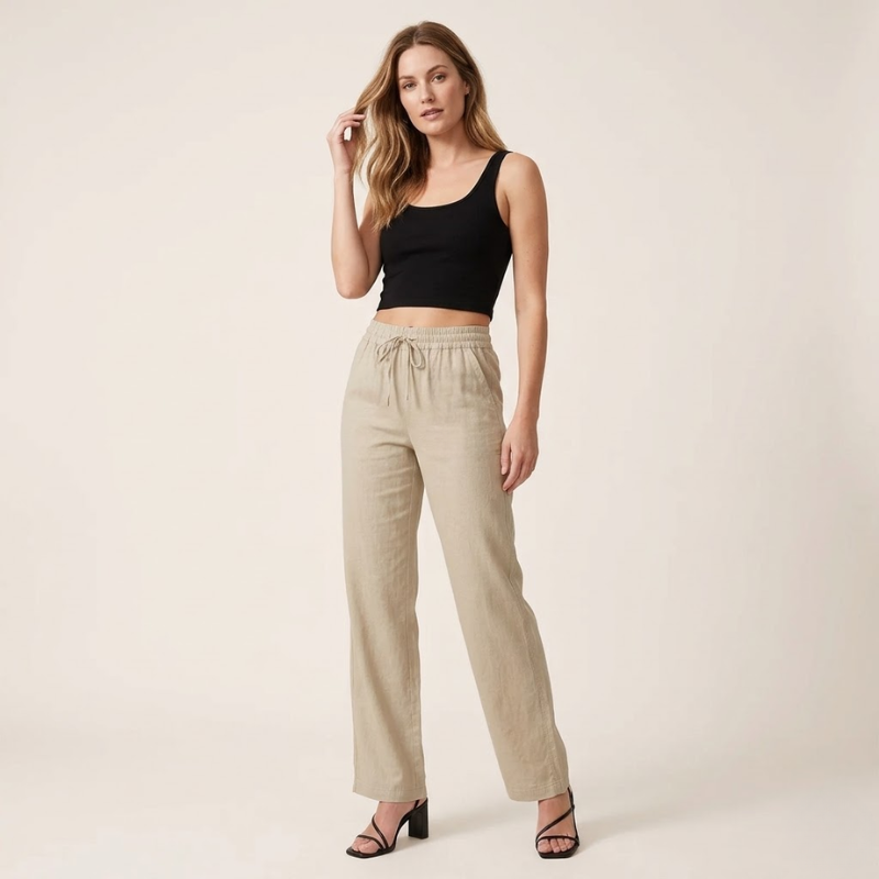 Faye – Linnen Broek Dames Zomer Damesbroek Wijde Pijpen Luchtige Broek