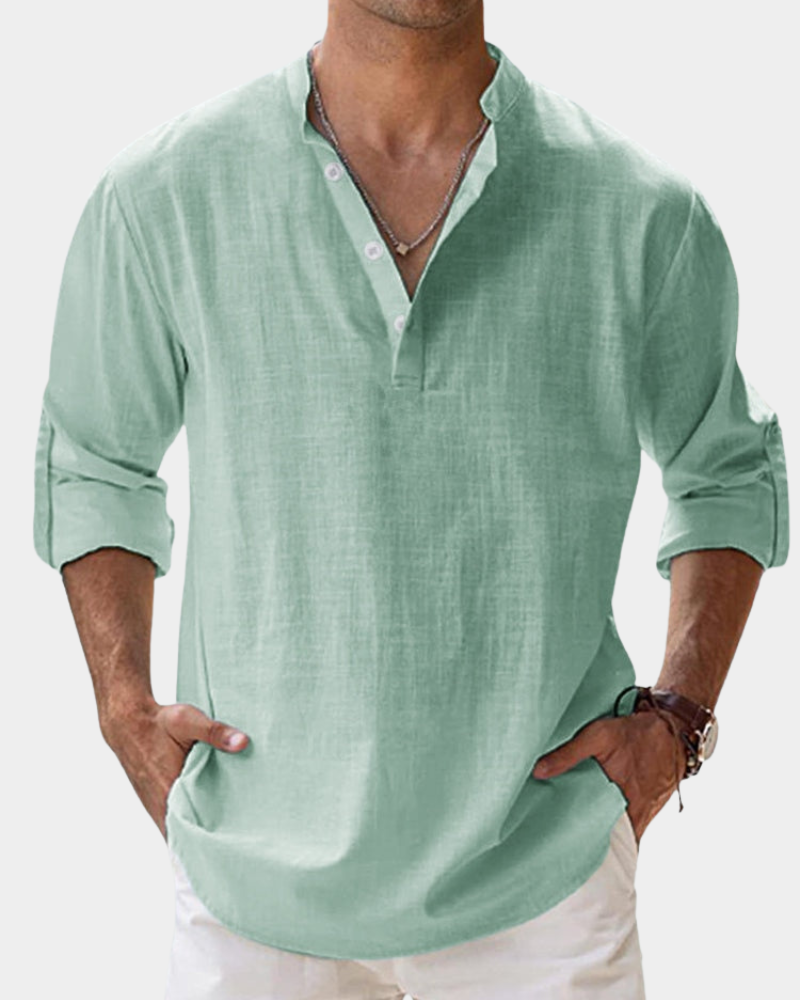 Heren Linnen Overhemd Lange Mouw Casual Shirt Kreukvrij