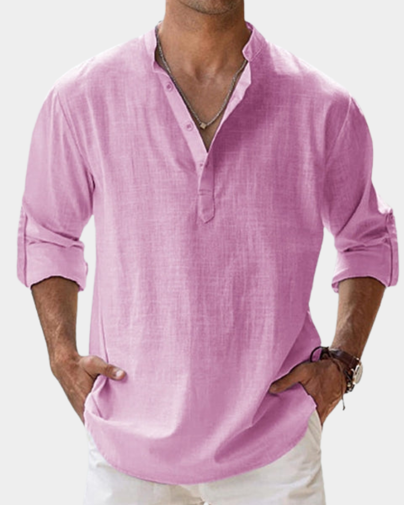 Heren Linnen Overhemd Lange Mouw Casual Shirt Kreukvrij