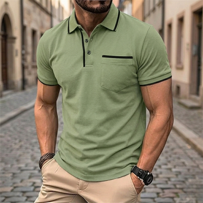 Heren Poloshirt Slim Fit Korte Mouw met Borstzak Casual Polo Contrast Details