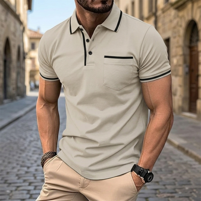 Heren Poloshirt Slim Fit Korte Mouw met Borstzak Casual Polo Contrast Details