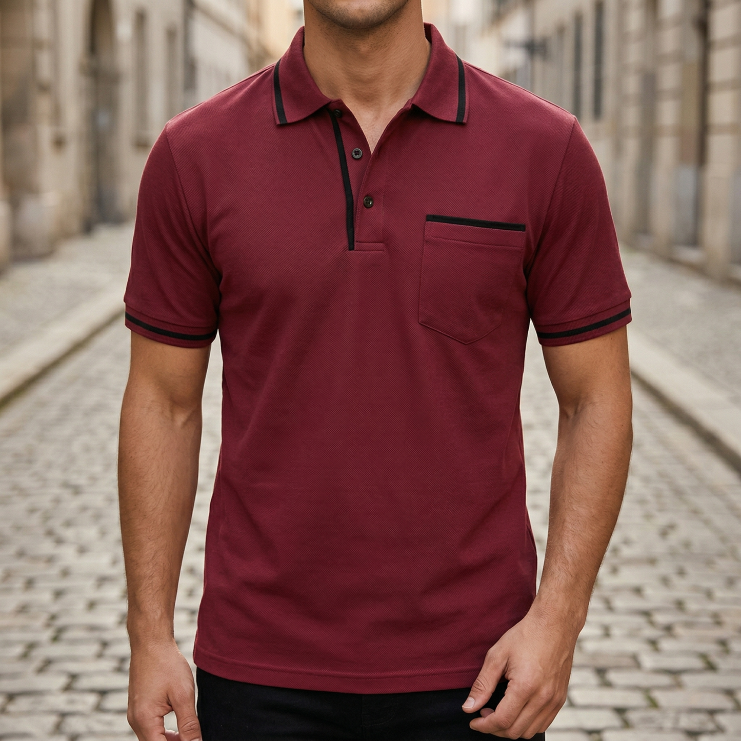 Heren Poloshirt Slim Fit Korte Mouw met Borstzak Casual Polo Contrast Details