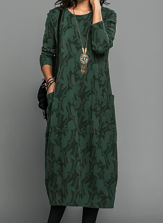 Dames Winterjurk – Warme Jurk Dames Met Print Lange Mouwen Elegante Winter Outfit