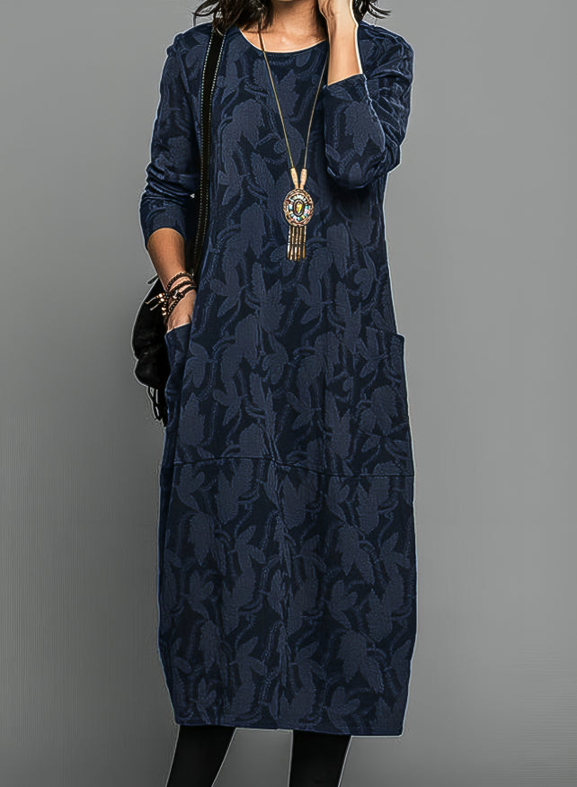 Dames Winterjurk – Warme Jurk Dames Met Print Lange Mouwen Elegante Winter Outfit