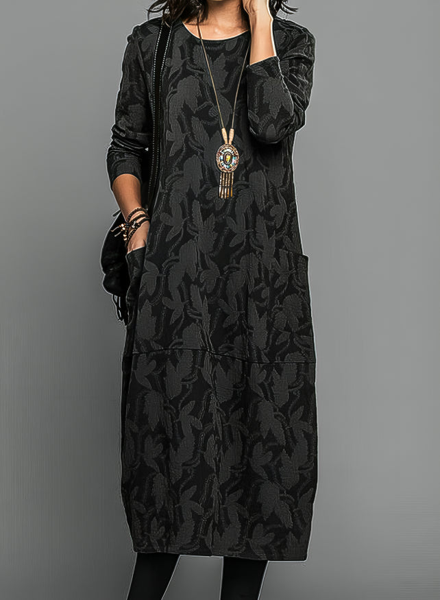 Dames Winterjurk – Warme Jurk Dames Met Print Lange Mouwen Elegante Winter Outfit