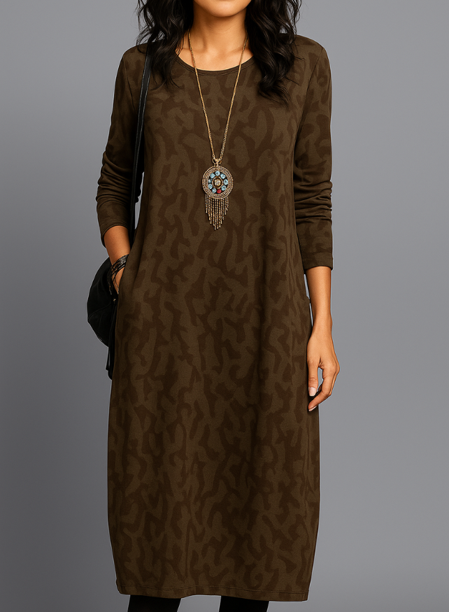 Dames Winterjurk – Warme Jurk Dames Met Print Lange Mouwen Elegante Winter Outfit