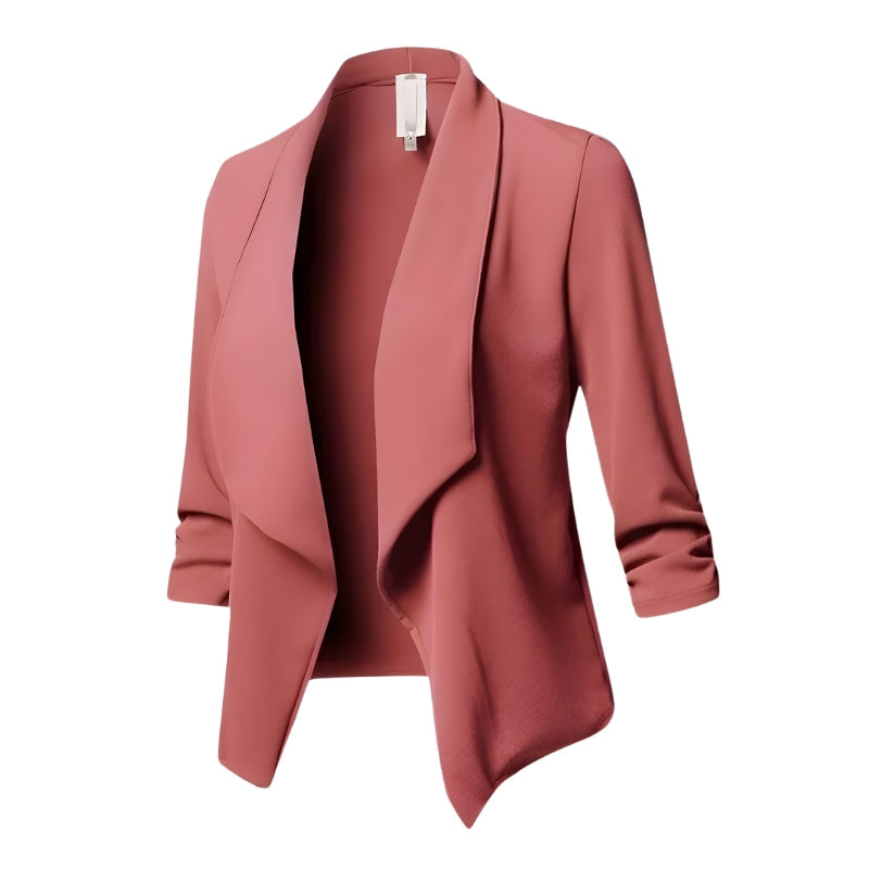 Dames Blazer – Open Voorzijde, Watervalkraag & Driekwart Mouwen