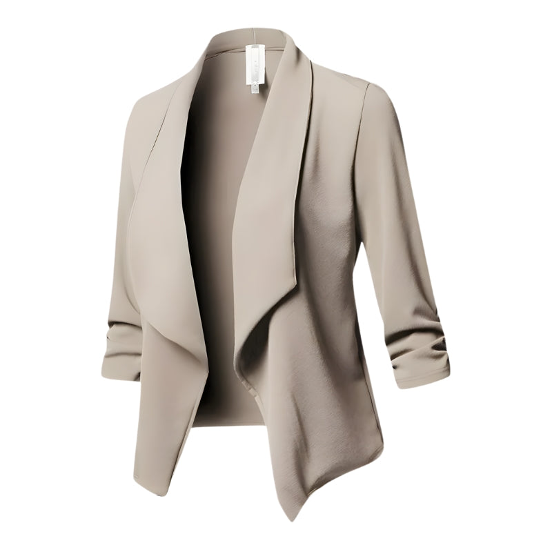 Dames Blazer – Open Voorzijde, Watervalkraag & Driekwart Mouwen