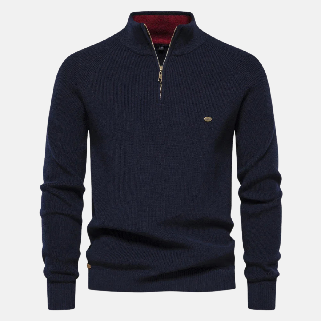 Elric – Heren Half-Zip Sweater Met Ribgebreide Mouwen en Opstaande Kraag