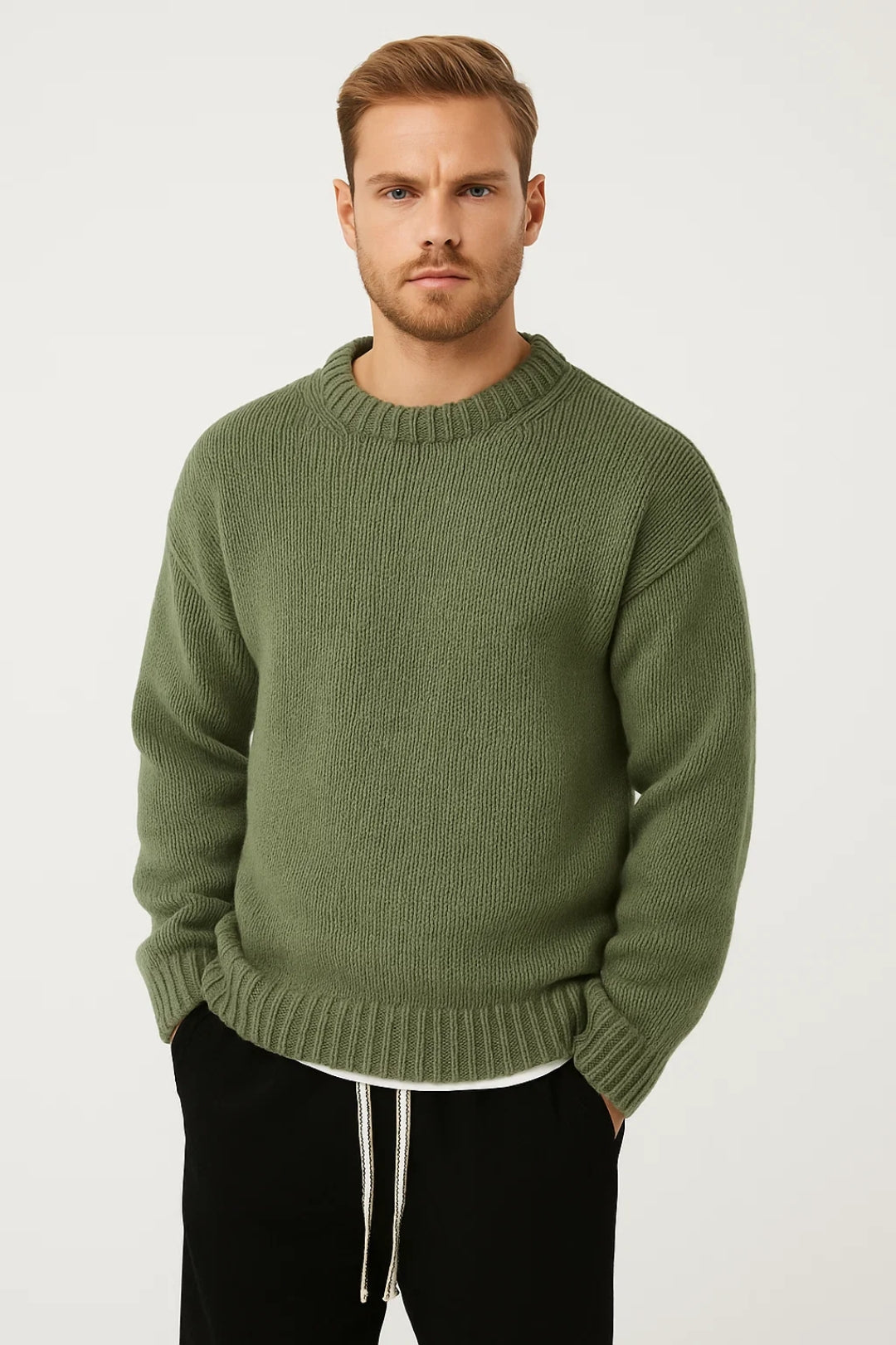 Heren Trui Ronde Hals – Warme Casual Trui Heren Grove Structuur Relaxed Fit