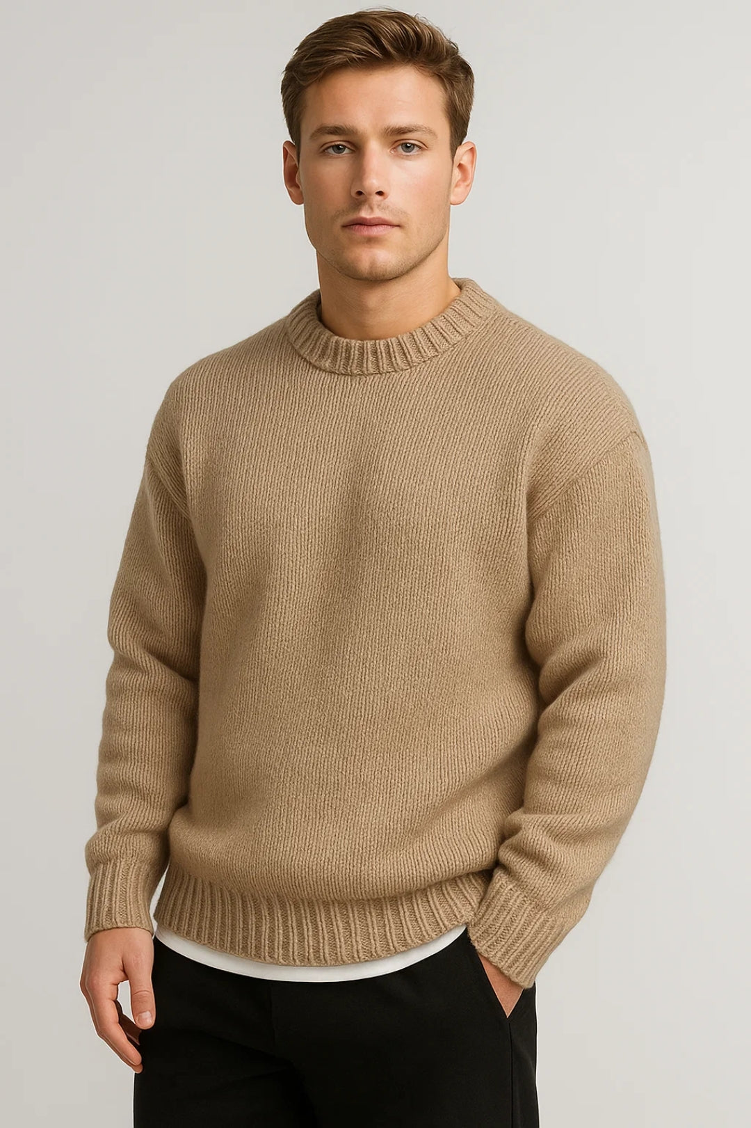 Heren Trui Ronde Hals – Warme Casual Trui Heren Grove Structuur Relaxed Fit