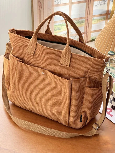 Dames Schoudertas Corduroy Tas Grote Shopper Casual Handtas