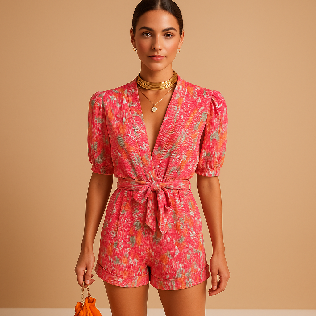 Naomi jumpsuit dames – korte jumpsuit met speelse print en flatterende taille