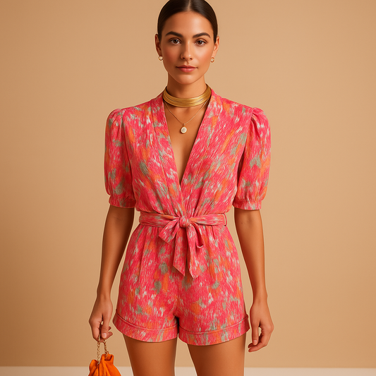 Naomi jumpsuit dames – korte jumpsuit met speelse print en flatterende taille