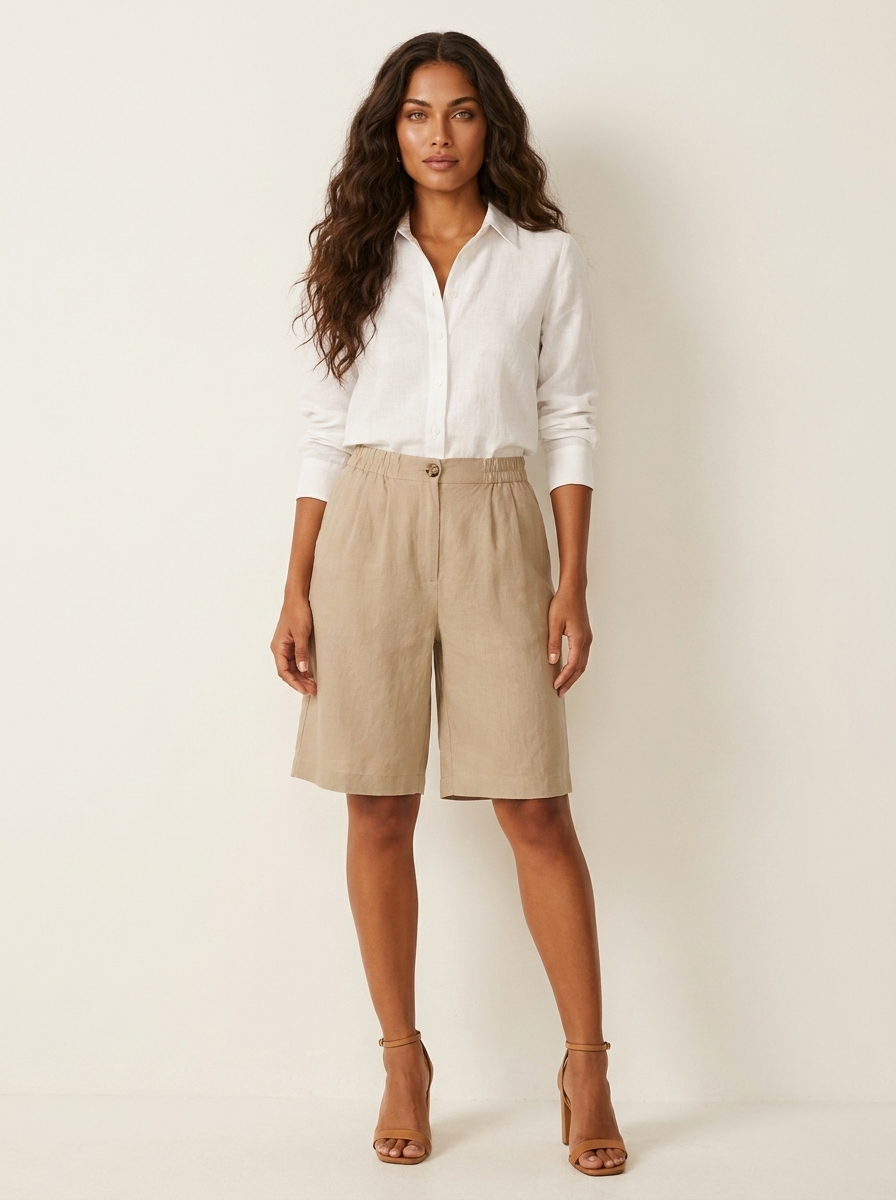 Linnen Look Bermudashort - Luchtig en Comfortabel