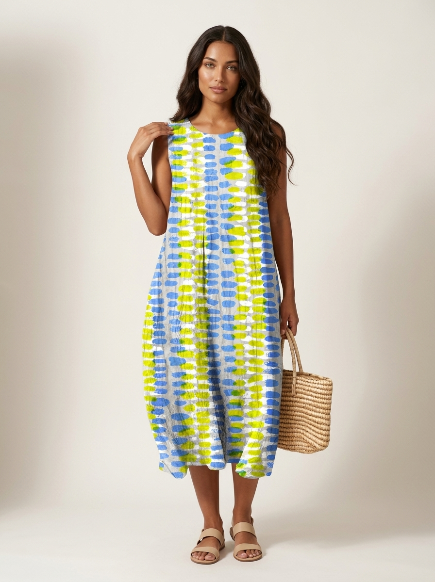 Mouwloze Midi Jurk - Luchtige Zomerse Print
