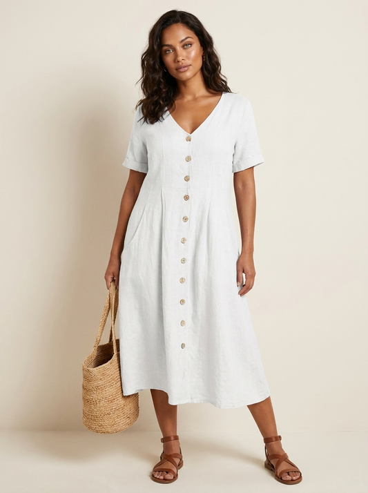 Midi Jurk met Knoopsluiting - Luchtige Zomerse Look