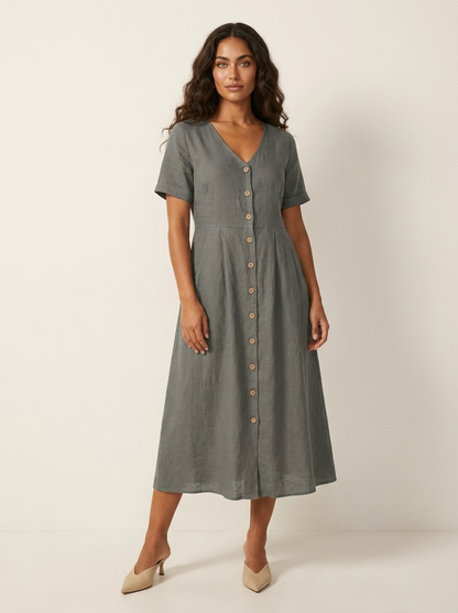 Midi Jurk met Knoopsluiting - Luchtige Zomerse Look