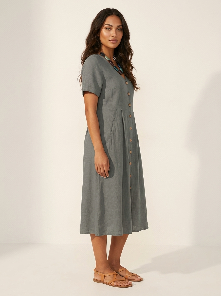 Midi Jurk met Knoopsluiting - Luchtige Zomerse Look