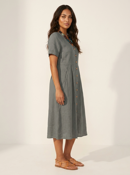 Midi Jurk met Knoopsluiting - Luchtige Zomerse Look