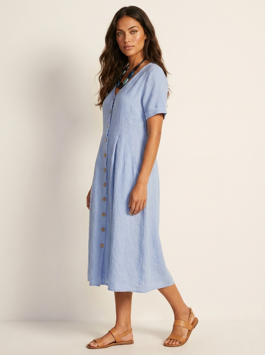 Midi Jurk met Knoopsluiting - Luchtige Zomerse Look