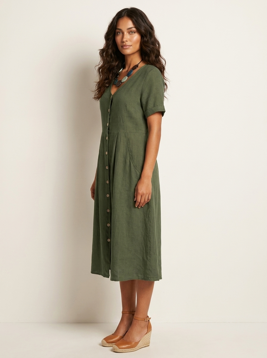 Midi Jurk met Knoopsluiting - Luchtige Zomerse Look