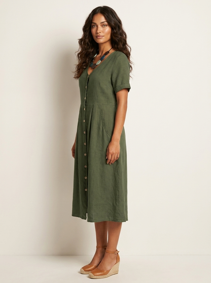 Midi Jurk met Knoopsluiting - Luchtige Zomerse Look