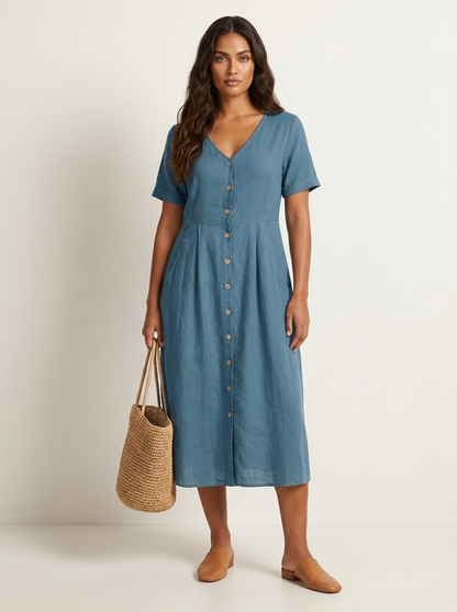 Midi Jurk met Knoopsluiting - Luchtige Zomerse Look