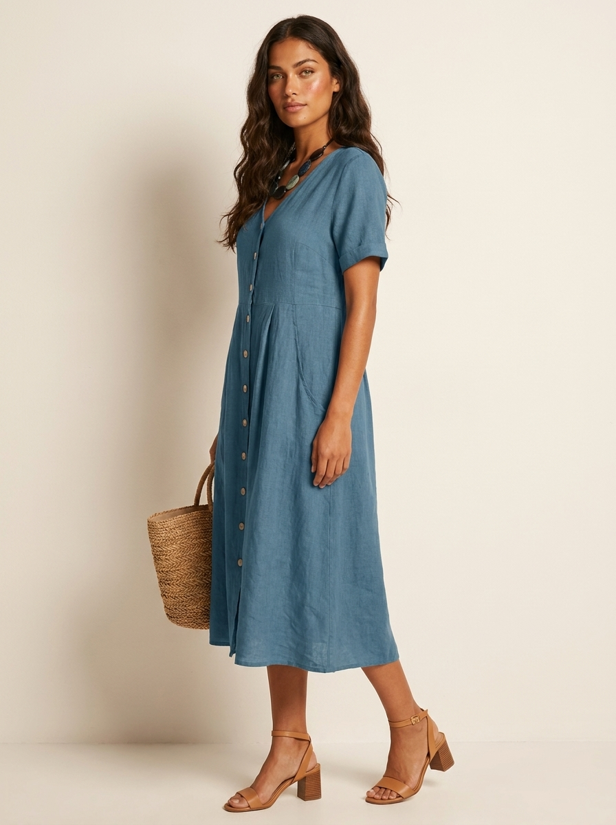Midi Jurk met Knoopsluiting - Luchtige Zomerse Look