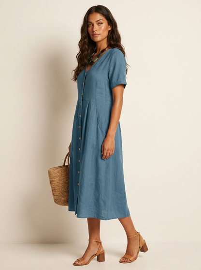 Midi Jurk met Knoopsluiting - Luchtige Zomerse Look