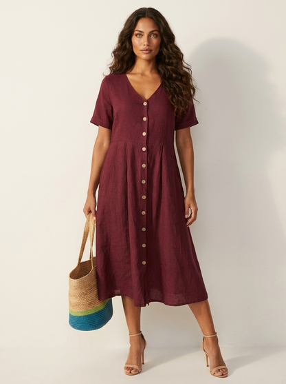 Midi Jurk met Knoopsluiting - Luchtige Zomerse Look